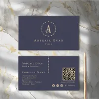 Elegant Navy Blue and Gold Glitter Monogram Business Card