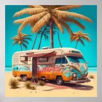 Retro RV and Palm Trees Poster