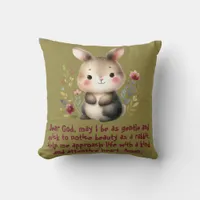 Rabbit Woodland Kids Christian Prayer on Green | Throw Pillow