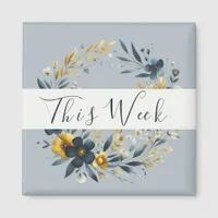 Classic Navy and Gold Floral Wreath Blue Magnet