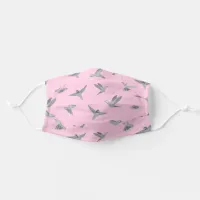 Girly Pink and Gray Hummingbirds Flying Adult Cloth Face Mask