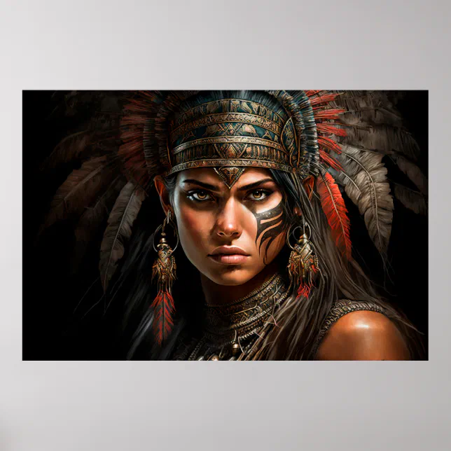 Mayan Warrior Princess Portrait Oil Painting Poster