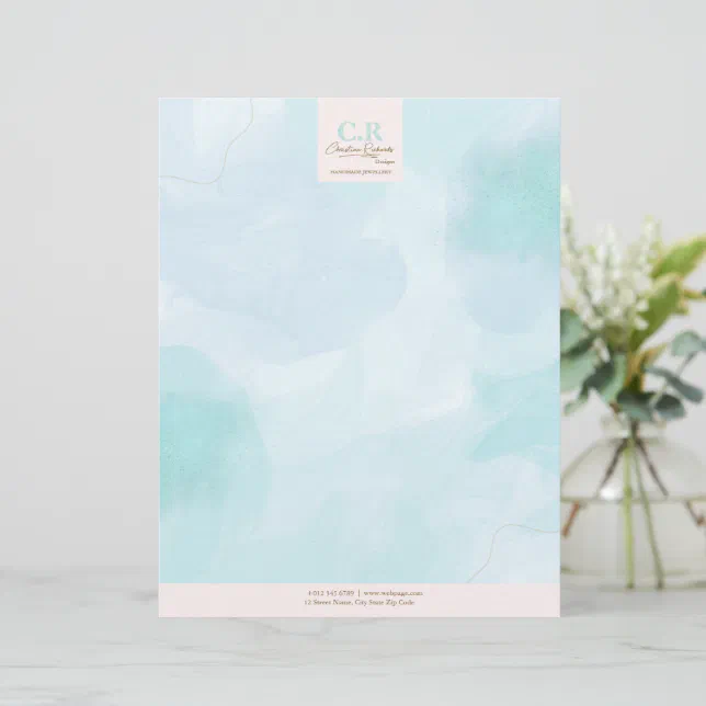 Modern Blue Teal Watercolor Letterhead