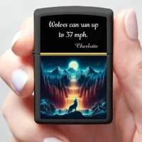 Wolf howls by a glowing waterfall zippo lighter