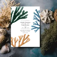 Watercolor Seaweed Beach Themed Wedding Invitation