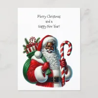 Black Santa and Bag of Gifts  Holiday Postcard