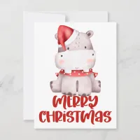 Cute Watercolor Hippo Christmas Card