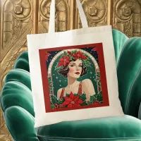 Art Deco Inspired Portrait Lady Elegant Christmas  Tote Bag