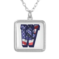 American Flag Letter "W" Silver Plated Necklace