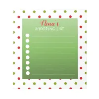 Red and Green Polka Dot Personalized Shopping List Notepad