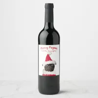 Cute Christmas Pug Puppy Santa Merry Pugmas Wine Label