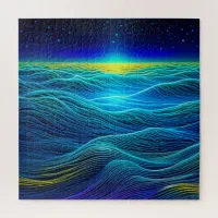 Ethereal Blue Waves and Ocean Sunset Jigsaw Puzzle