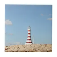 Picturesque Lighthouse in the Caribbean Ceramic Tile