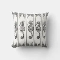 Black and White Seahorse - Graphic Illustration Throw Pillow