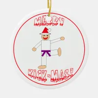 Martial Arts Merry Kick Mas Purple Belt Ceramic Ornament