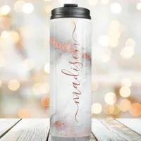 Rose Gold Marble Stylish Signature Script Name Thermal Tumbler