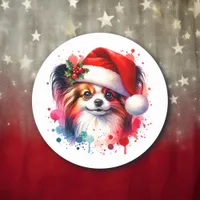 Papillon Dog in Santa Hat Christmas Classic Round Sticker