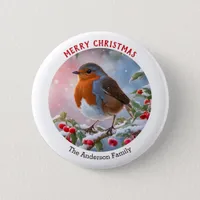 Nostalgic Winter Robin Redbreast Merry Christmas Button