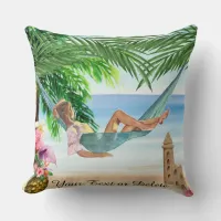 *~* Tropical Exotic  Beach Woman Hammock AR29  Throw Pillow