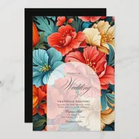 Colourful Floral Fiesta Wedding Photo and QR Code Invitation