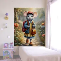 Cute mouse girl on her way to school,  poster