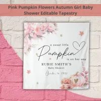 Blush Pink Pumpkin Gold Leafs Girl Baby Shower Tapestry