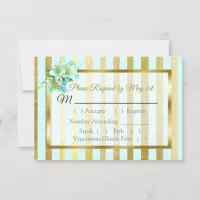 Blue and Gold Striped  Floral Wedding RSVP card