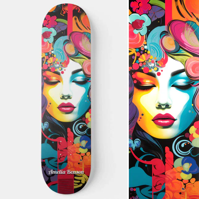 Vibrant Edgy Colorful Street Art Inspired Skateboard