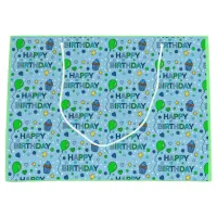 Blue and Lime Green Boy's Happy Birthday   Large Gift Bag