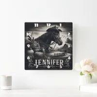 Rustic Western Horse and Farm Scene Square Wall Clock