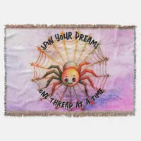 Cute Spider Inspirational Quote Monogram on pink | Throw Blanket