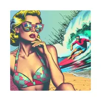 Pretty Blonde Retro Woman and Surfer Guy Metal Print