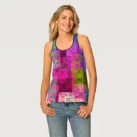 Abstract geometric pattern, blue, pink, modern  tank top