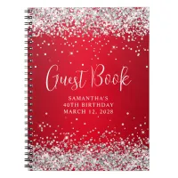 Silver Glitter Red Ombre 40th Birthday Guest Notebook