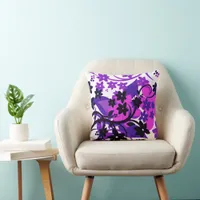 [Retro Floral] Purple Botanical Graphic Design Throw Pillow