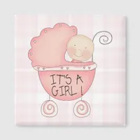 Whimsical It's a Girl! Pink Baby Buggy Magnet