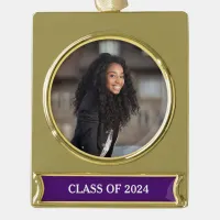 Class Year Graduation Photo Royal Purple Gold Plated Banner Ornament