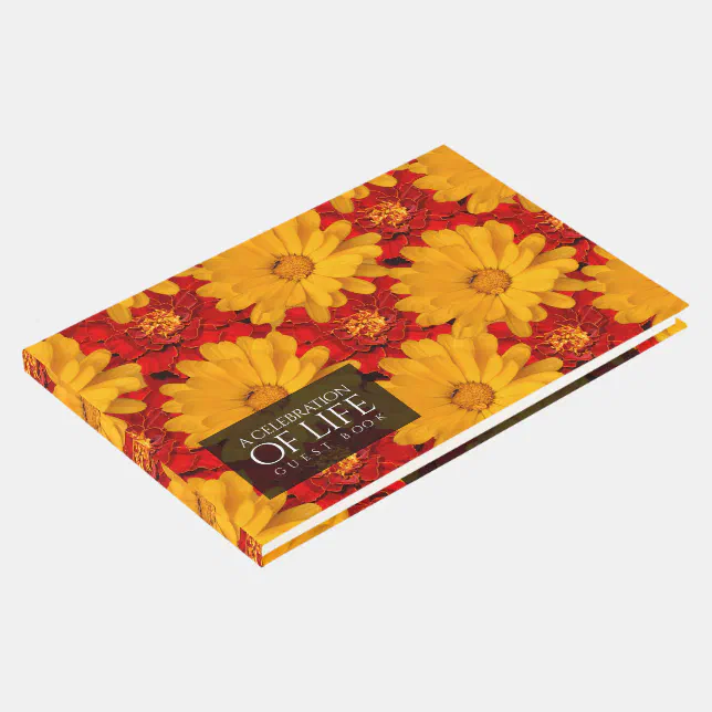 Red Yellow Marigold Flowers A Celebration of Life Guest Book