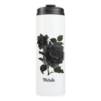 Vintage Gothic Black Roses Personalised Thermal Tumbler