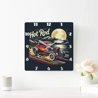 Vintage hot rod racing by the full moonlit shore square wall clock