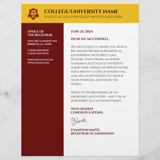 Red Gold School College University Letterhead