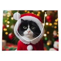 Christmas cat and village scene large gift bag