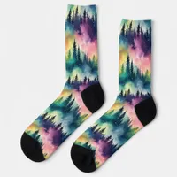 Aurora Borealis Pastel Pines Northern Lights Socks