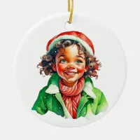 Vintage Christmas Elf  Personalized Ceramic Ornament