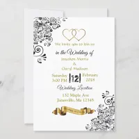 Black and Gold Hearts Wedding Invitations