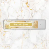 Modern Gold & White Agate Geode Monogram |  Desk Name Plate