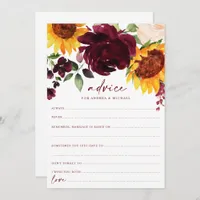 Sunflowers & Burgundy Roses Fall Wedding Advice Card