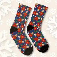 Custom Face Photo Funny Elves Navy Christmas Socks