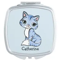 Personalized Blue Cat with Big Expressive Eyes Makeup Mirror