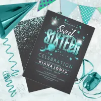 Moon and Stars Sweet 16 Teal/Blk ID788 Invitation